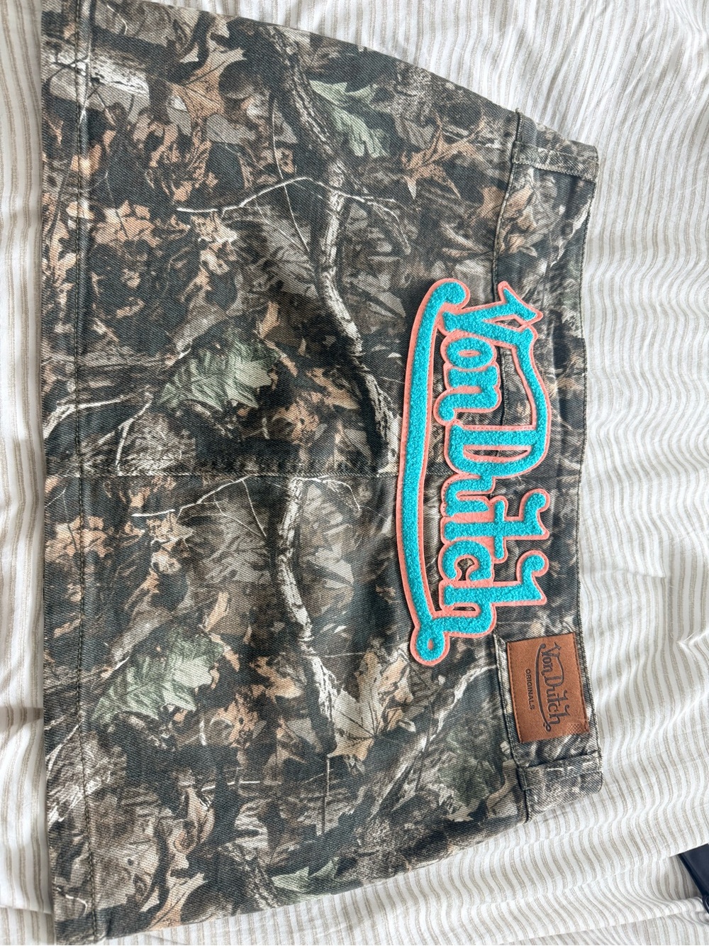 Von Dutch Camouflage Mini Skirt with Turquoise Logo